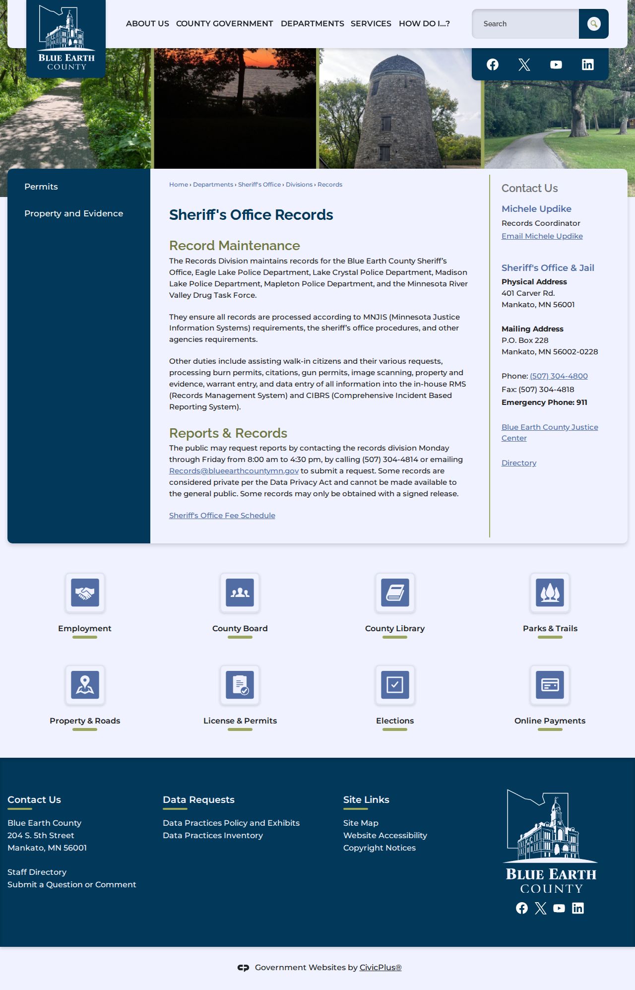 Blue Earth County released inmate booking photo records request channels